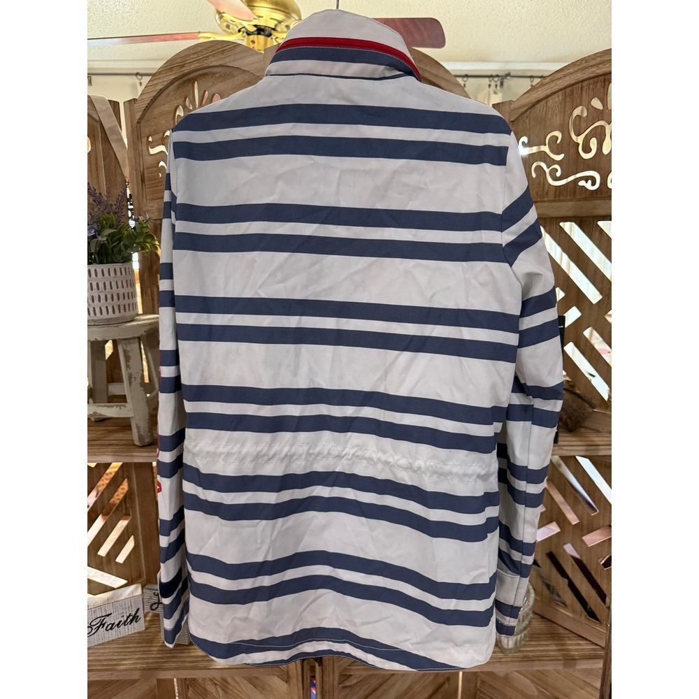 Nautica Striped XS Zip Jacket Adjustable Waist Hidden Hood Sleeve Logo Detail - Picture 4 of 4